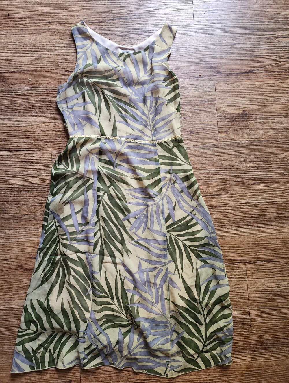 US2 - Kenzie Sleeveless Tropical Leaf Print Silk Dress